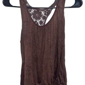 Weavers Chocolate Crochet Accent Tank Top
